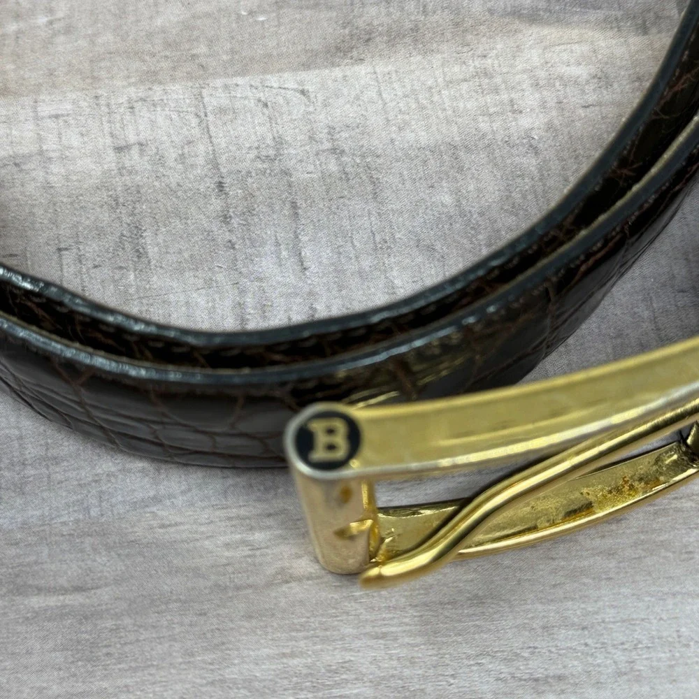 Bally Mens Crocodile Belt 34 Made in Italy Luxury Old Money Sophisticated Style